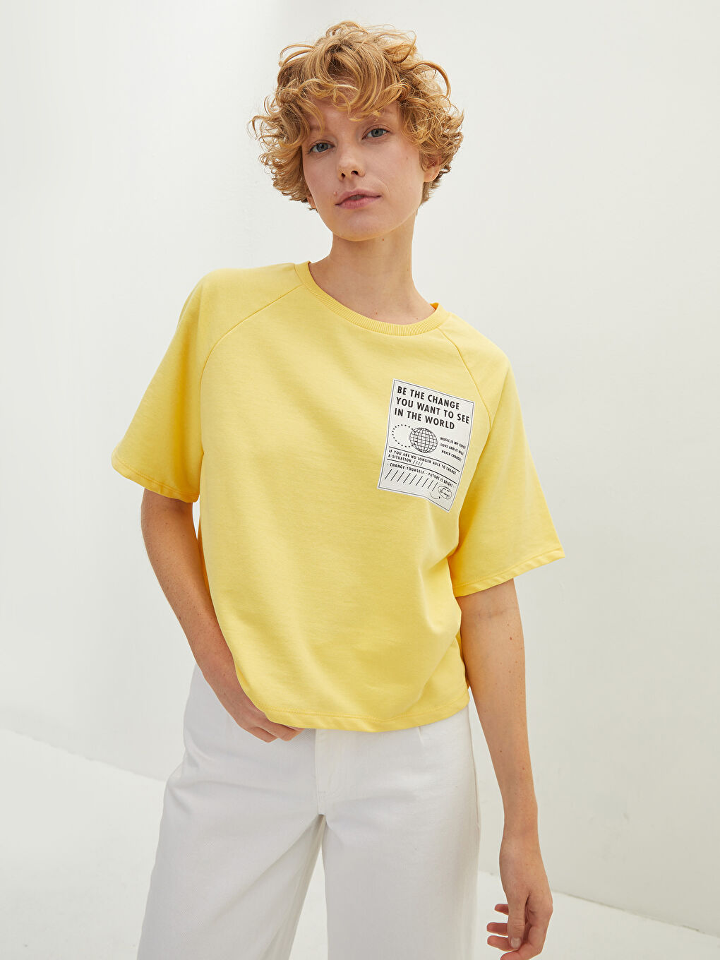 LCW Vision Rundhalsausschnitt Bedrucktes Kurzarm T-Shirt für Damen -W1JA24Z8-FTT