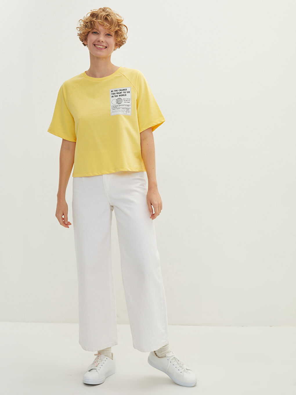 LCW Vision Rundhalsausschnitt Bedrucktes Kurzarm T-Shirt für Damen -W1JA24Z8-FTT