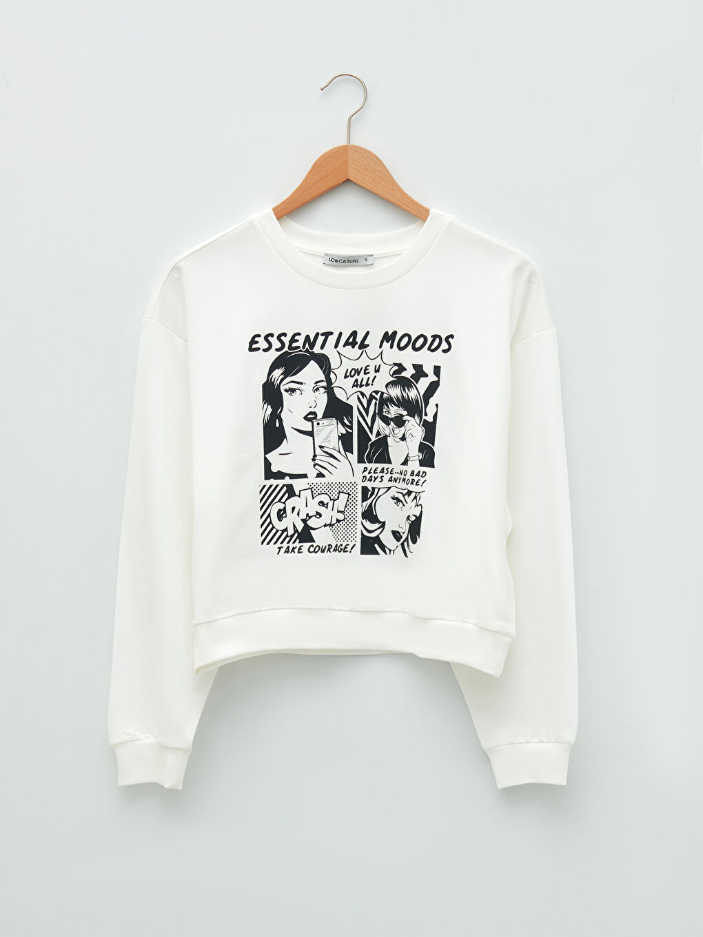 Crew Neck Printed Long Sleeve Cotton Women's Sweatshirt-5