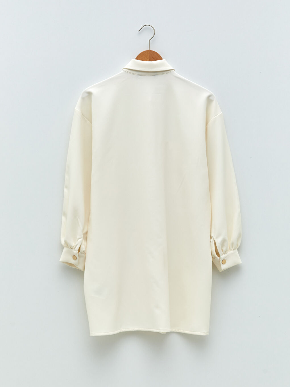 Long Sleeve Oversize Dobby Fabric Women's Shirt Tunic with Pocket Detail-5
