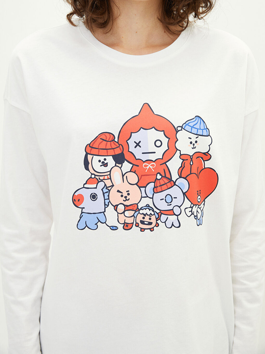 Gri Bisiklet Yaka Baskılı Uzun Kollu Kadın Pijama Takımı-3