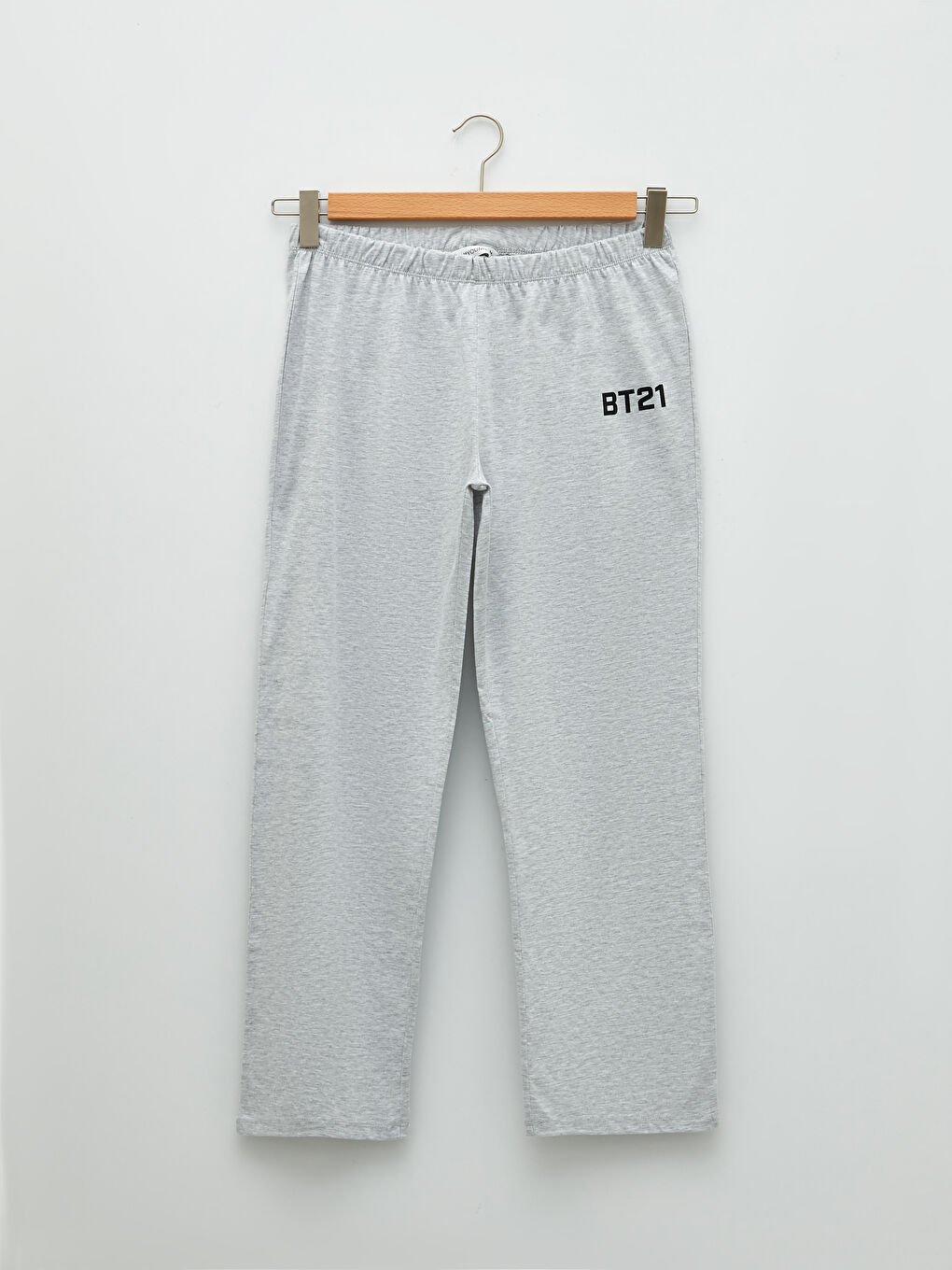 Gri Bisiklet Yaka Baskılı Uzun Kollu Kadın Pijama Takımı-8