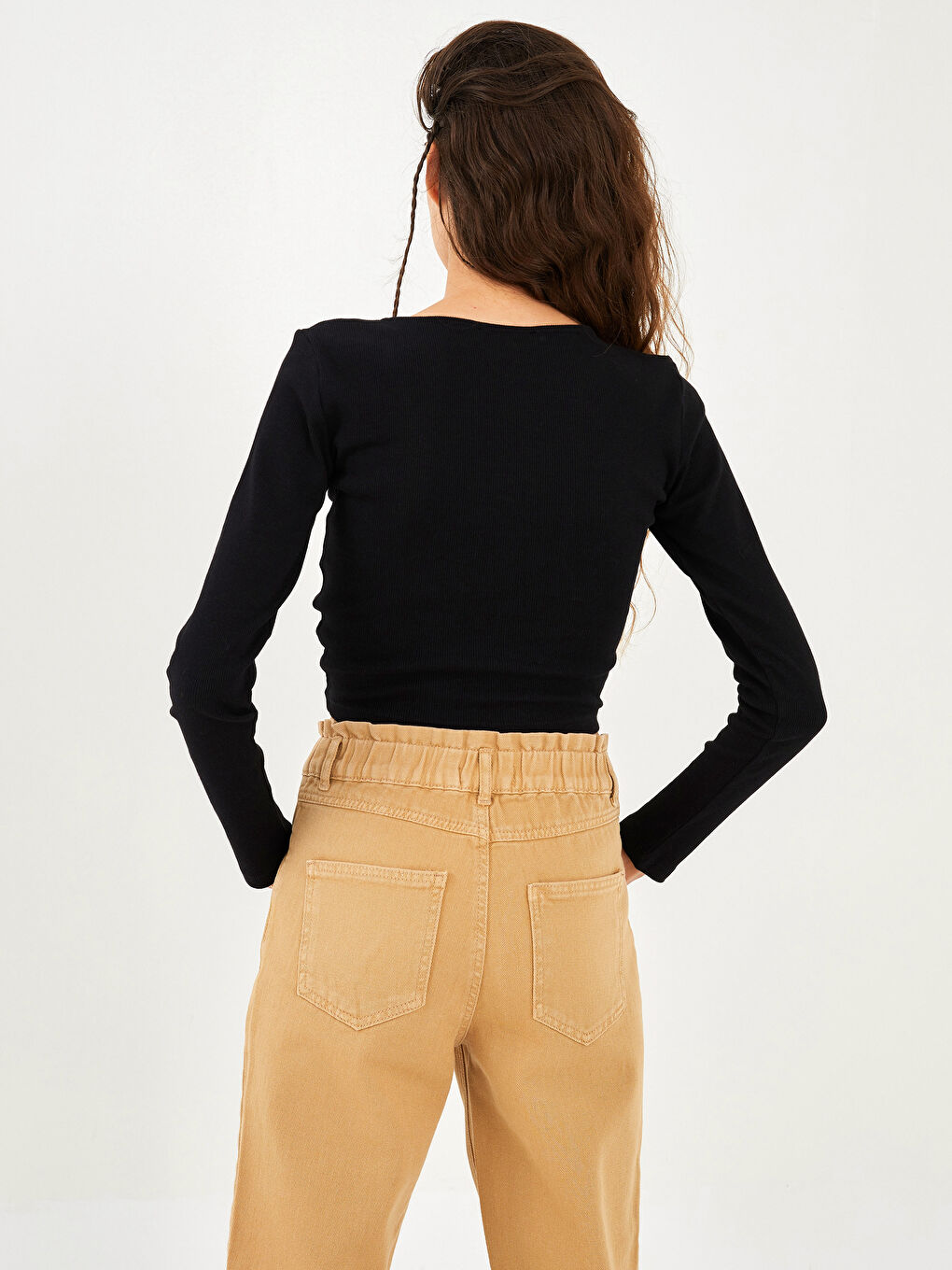 Bluză Crop pentru Femei cu Mânecă Lungă și Detalii Încrețite la Decolteu în V-4