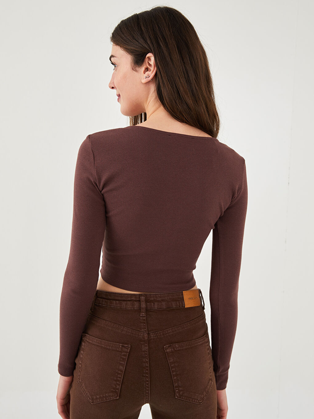 XSIDE V Neck Shirr Detailed Long Sleeve Crop Women's Blouse -W1JB34Z8-RWU