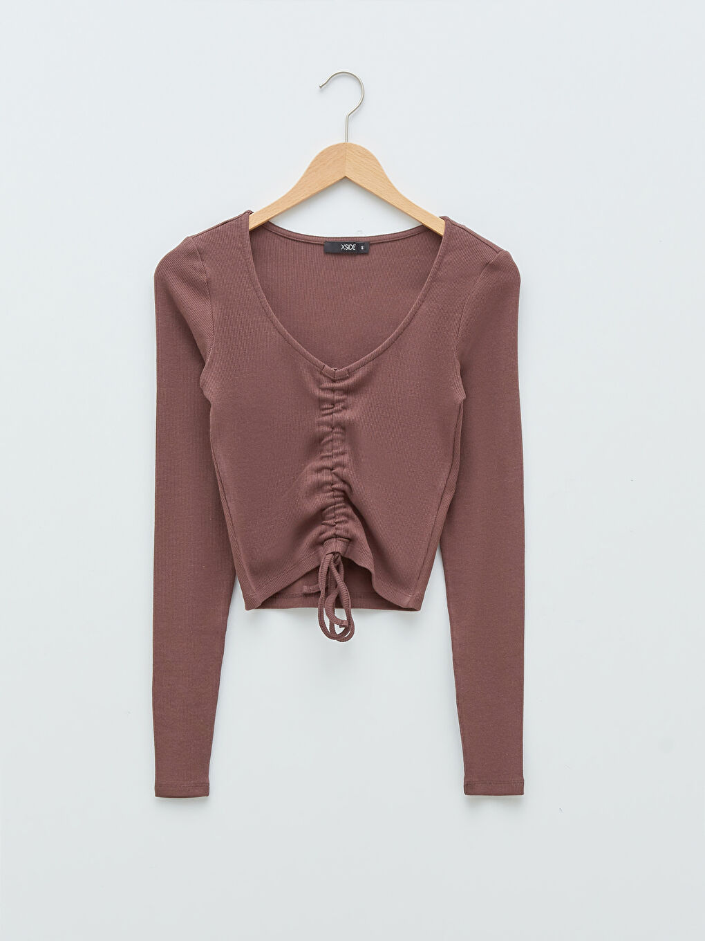 XSIDE V Neck Shirr Detailed Long Sleeve Crop Women's Blouse -W1JB34Z8-RWU