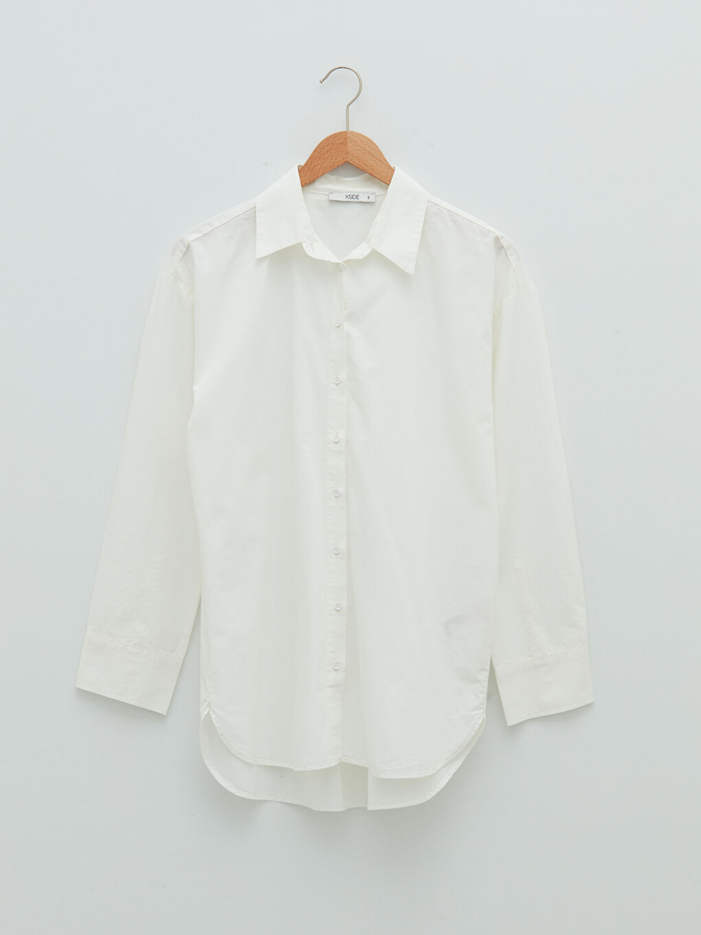 Beyaz Önden Düğme Kapamalı Düz Uzun Kollu Poplin Kadın Gömlek-5