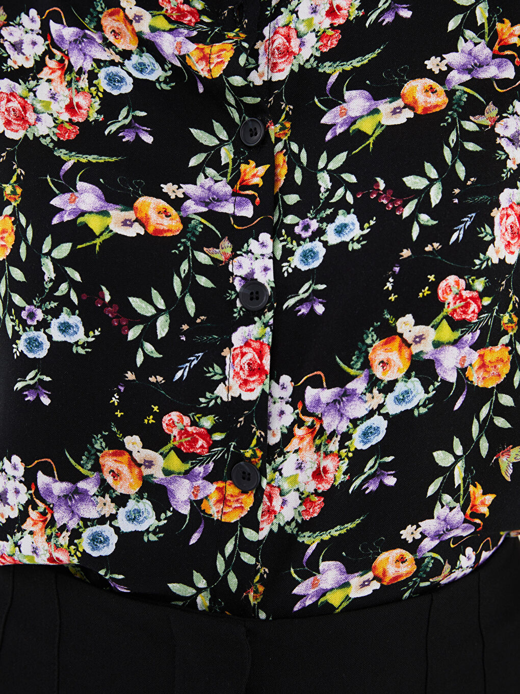 Hemd Kragenhals Blumig Langarm Viskose Damenhemd-3