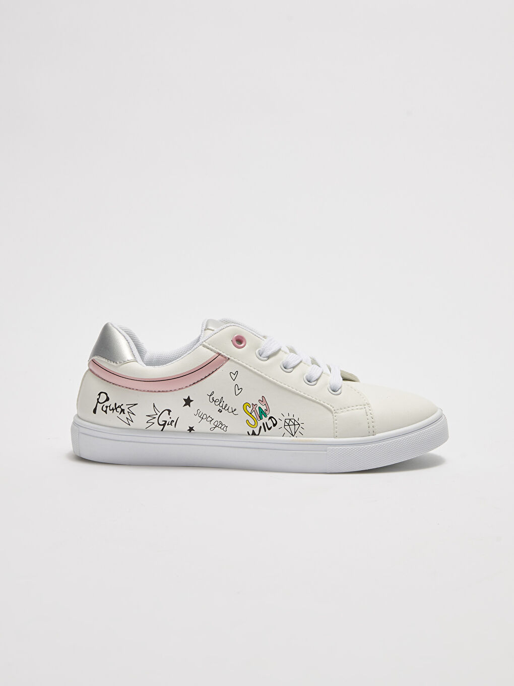 Leather Look Printed Lace-Up Girls' Sneakers-1