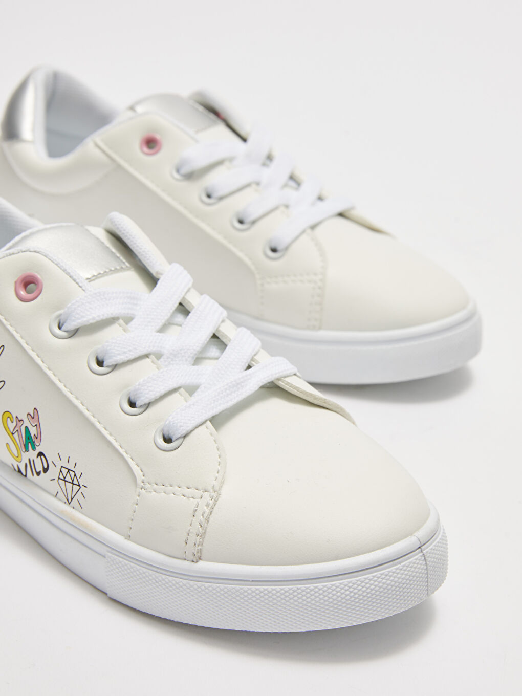 Leather Look Printed Lace-Up Girls' Sneakers-2