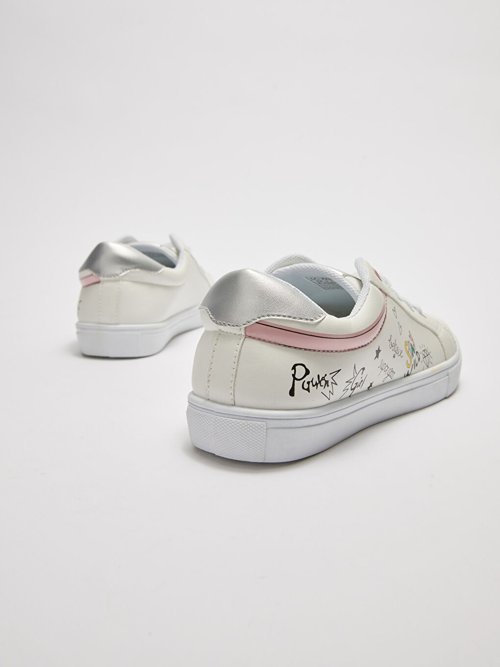 Leather Look Printed Lace-Up Girls' Sneakers-4