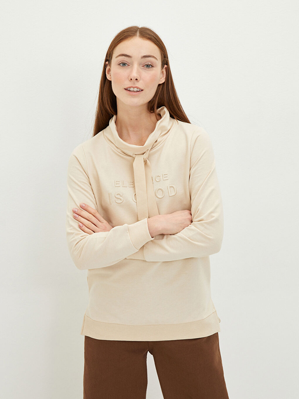 Stand Up Collar Embroidered Long Sleeve Women's Sweatshirt-1