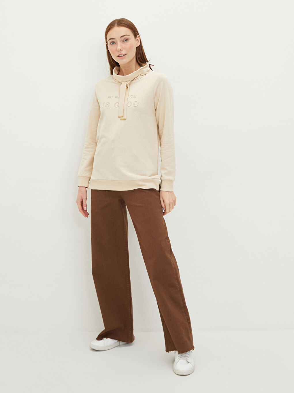 Stand Up Collar Embroidered Long Sleeve Women's Sweatshirt-2