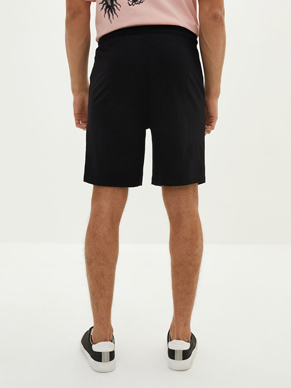 Siyah Slim Fit Beli Bağlama Detaylı Erkek Şort-4