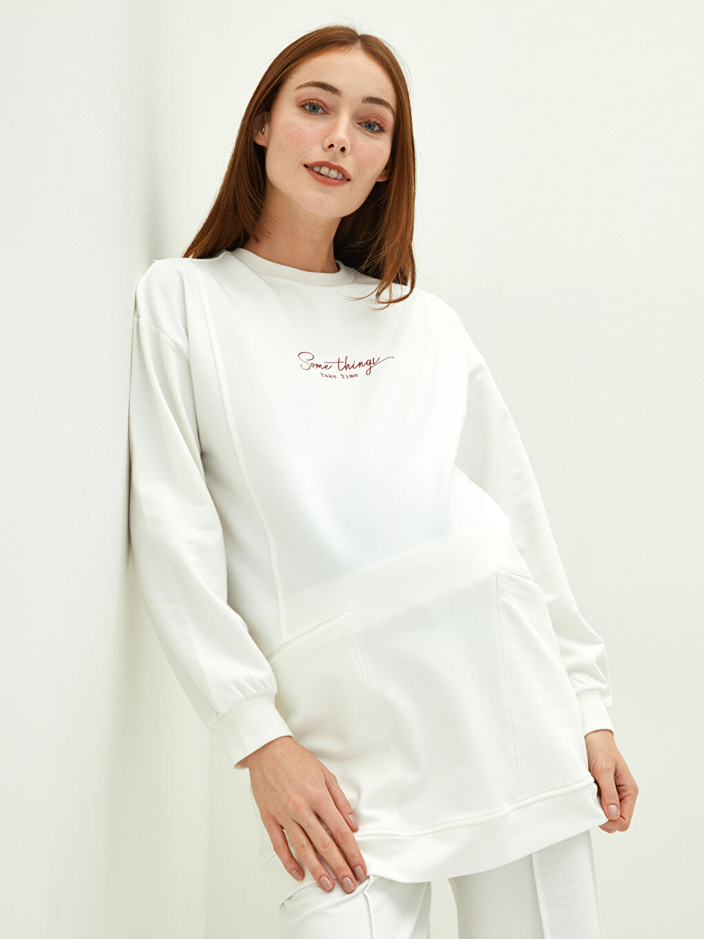 Crew Neck Printed Long Sleeve Maternity Sweatshirt Tunic