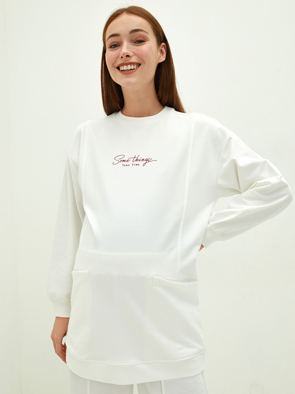 Crew Neck Printed Long Sleeve Maternity Sweatshirt Tunic-1