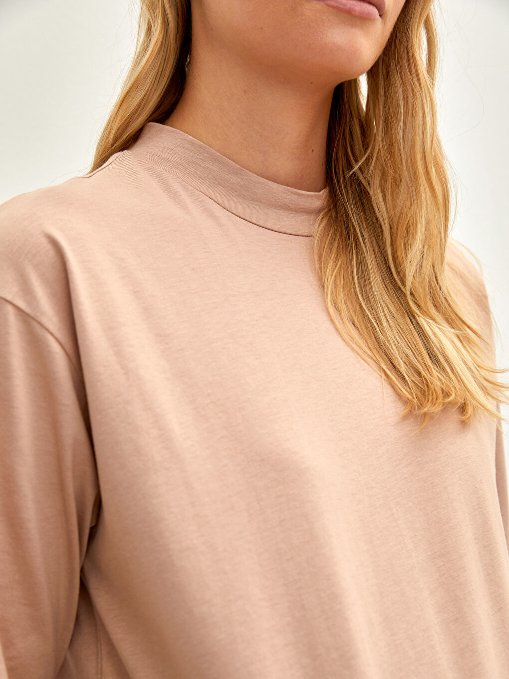 Bej Bisiklet Yaka Düz Kısa Kollu Pamuklu Hamile Tunik-2