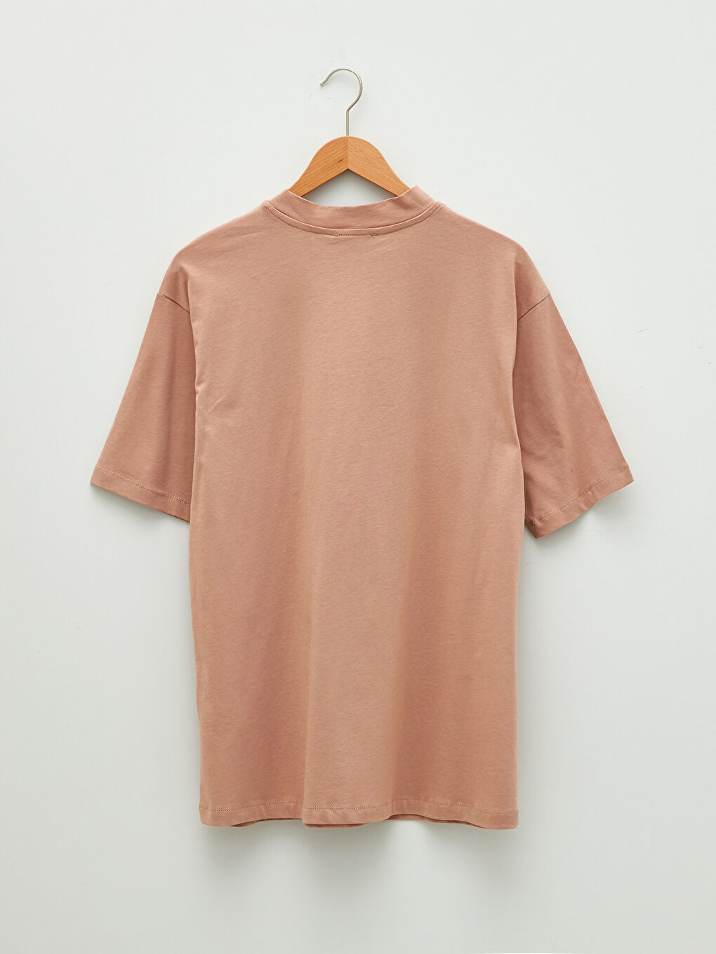 Bej Bisiklet Yaka Düz Kısa Kollu Pamuklu Hamile Tunik-5