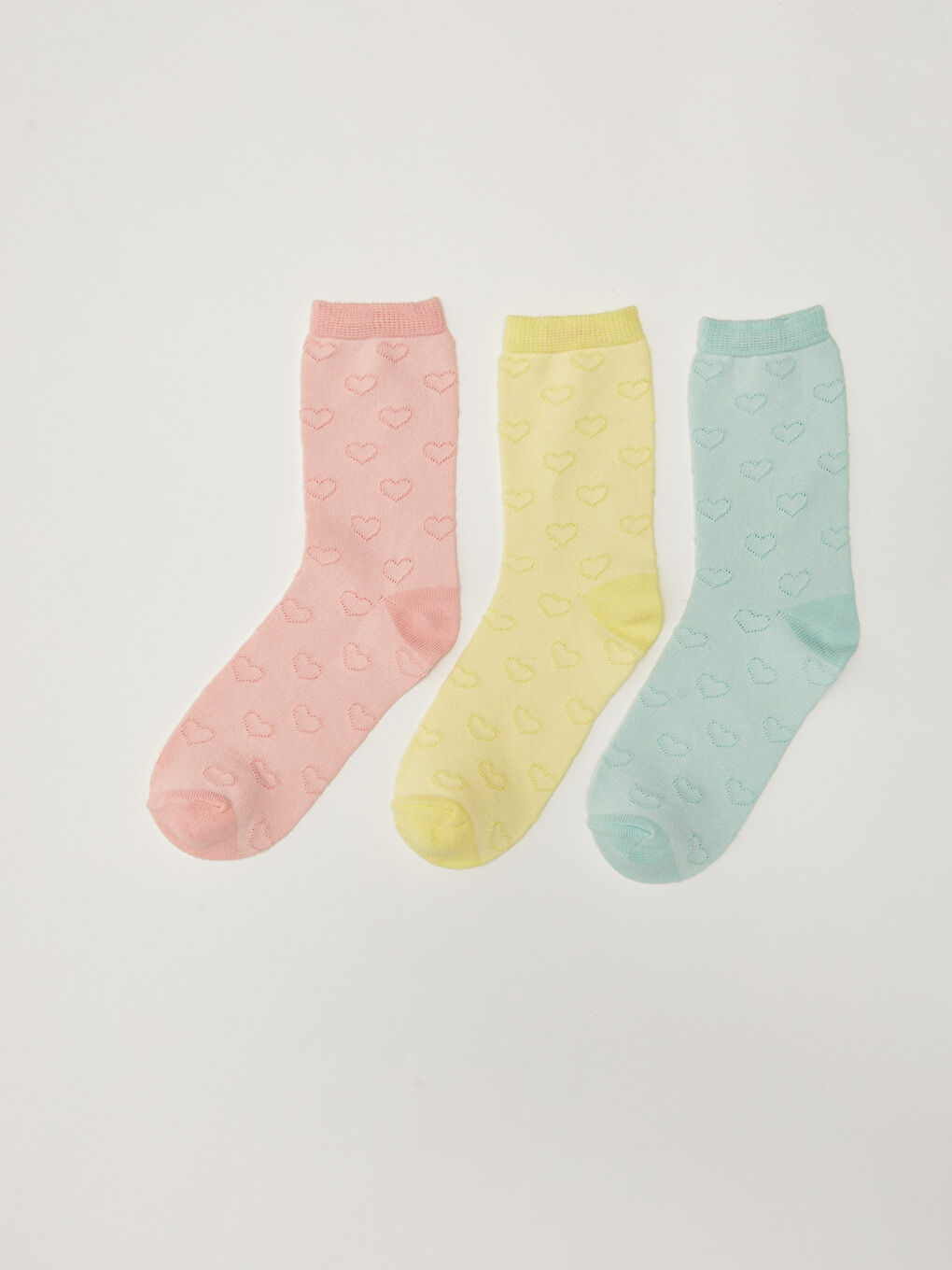 Pembe Kendinden Desenli Kız Çocuk Soket Çorap 3'lü-1