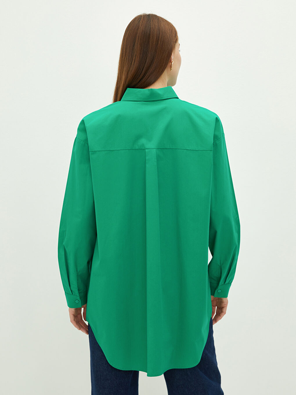 Front Button Closure Pocket Detailed Long Sleeve Poplin Women's Shirt-4