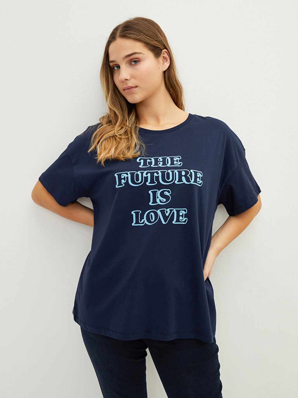 Large Size Crew Neck Letter Printed Short Sleeve Cotton Women's T-Shirt-1