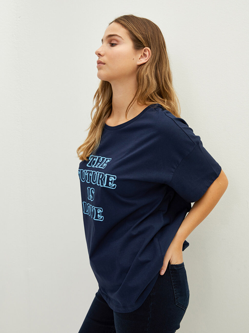 Large Size Crew Neck Letter Printed Short Sleeve Cotton Women's T-Shirt-3