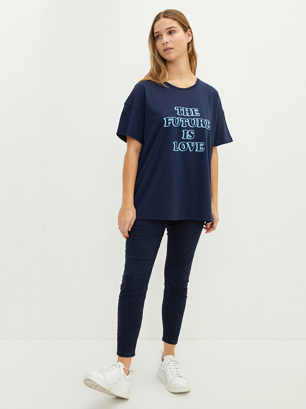 Large Size Crew Neck Letter Printed Short Sleeve Cotton Women's T-Shirt-5