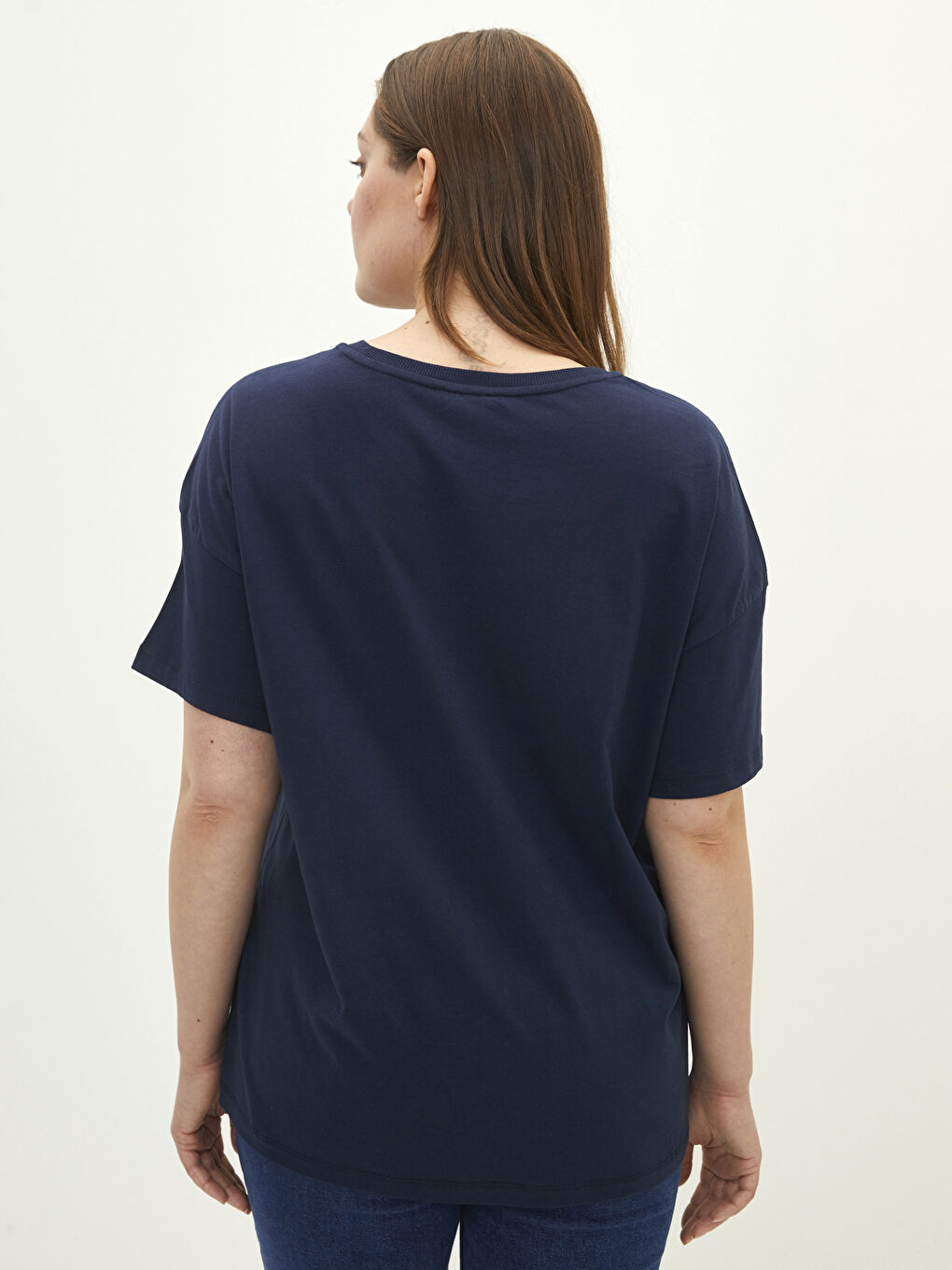 Large Size Crew Neck Letter Printed Short Sleeve Cotton Women's T-Shirt-8