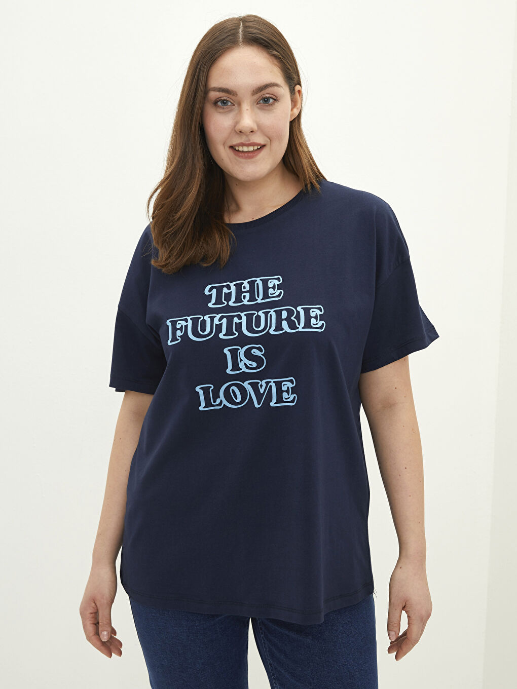 Large Size Crew Neck Letter Printed Short Sleeve Cotton Women's T-Shirt