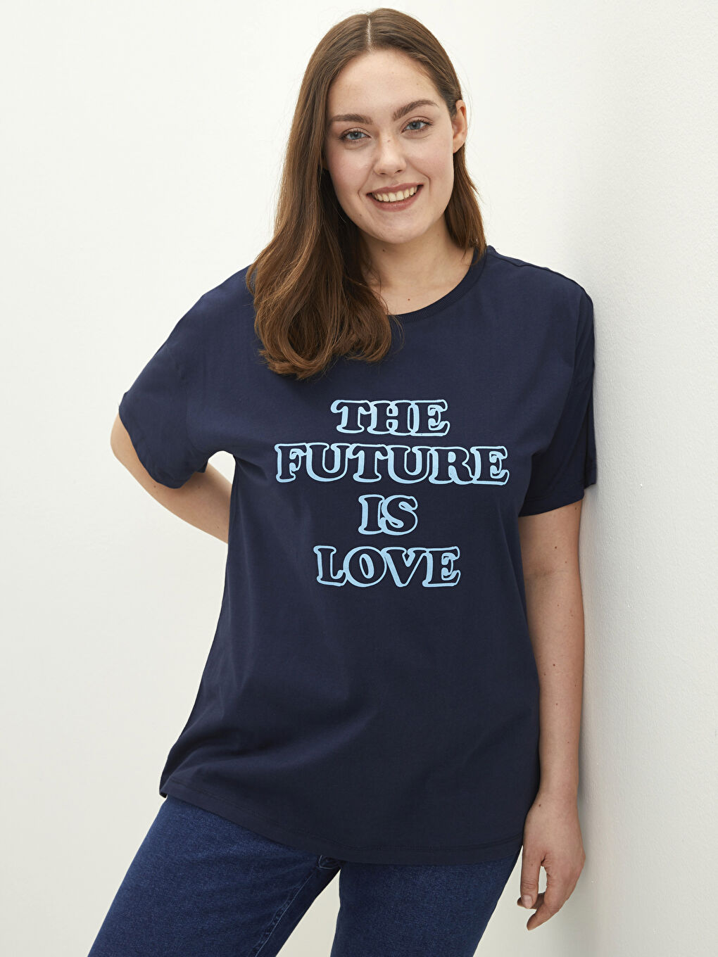 Large Size Crew Neck Letter Printed Short Sleeve Cotton Women's T-Shirt-2