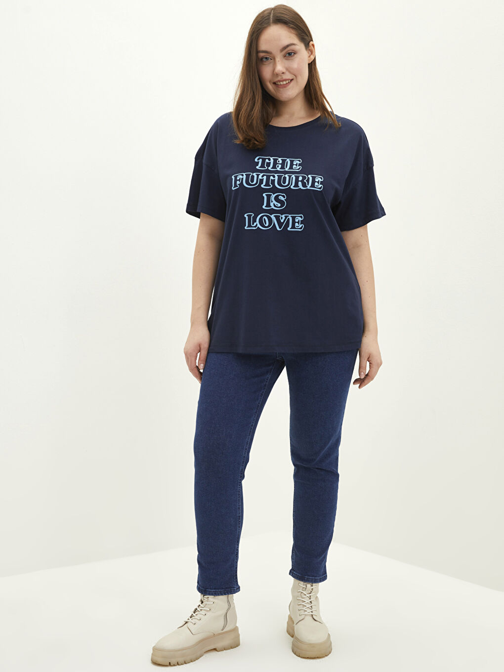 Large Size Crew Neck Letter Printed Short Sleeve Cotton Women's T-Shirt-4