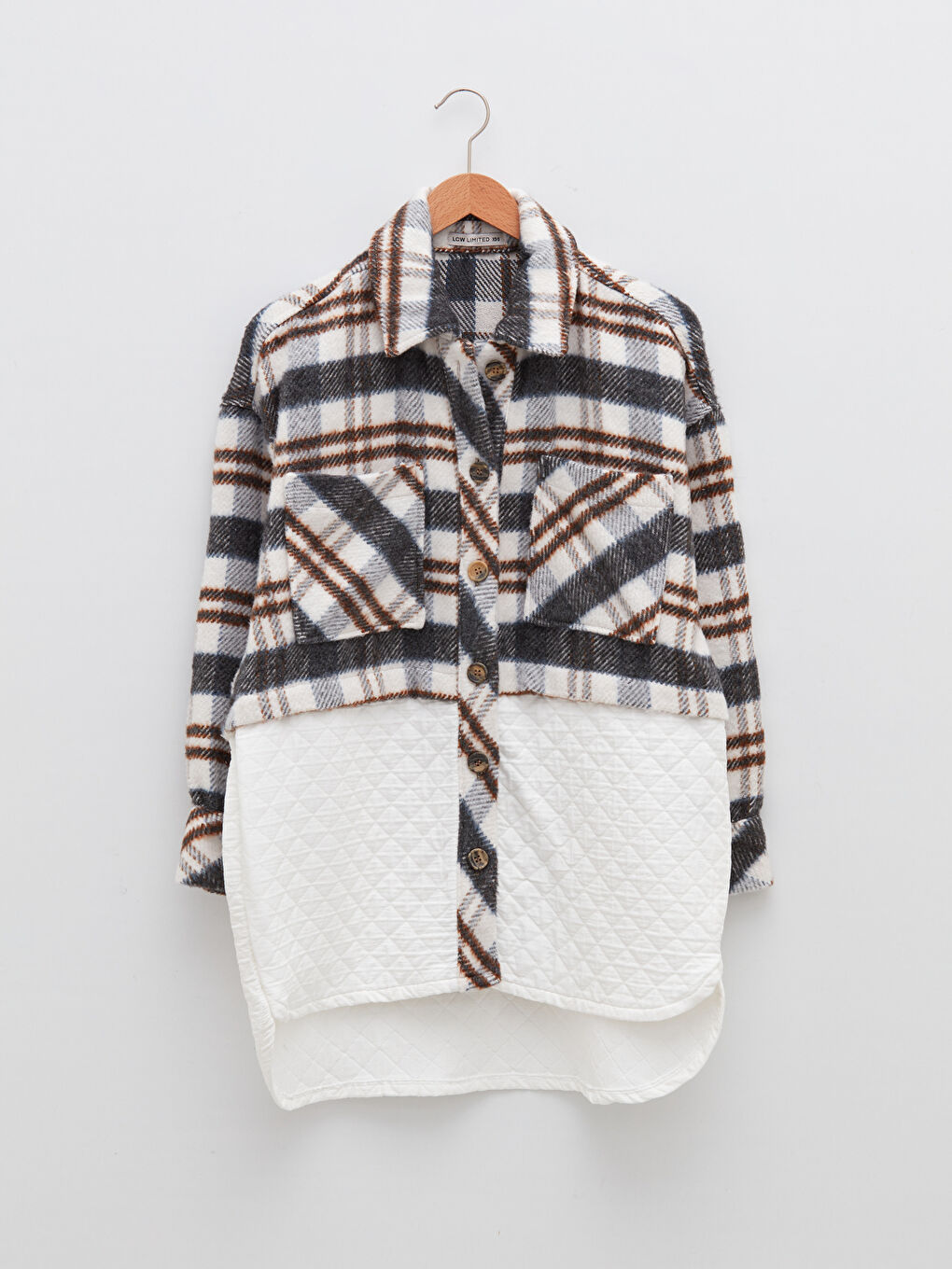 Kahverengi Önden Düğme Kapamalı Ekose Cep Detaylı Uzun Kollu Kadın Gömlek Ceket-6