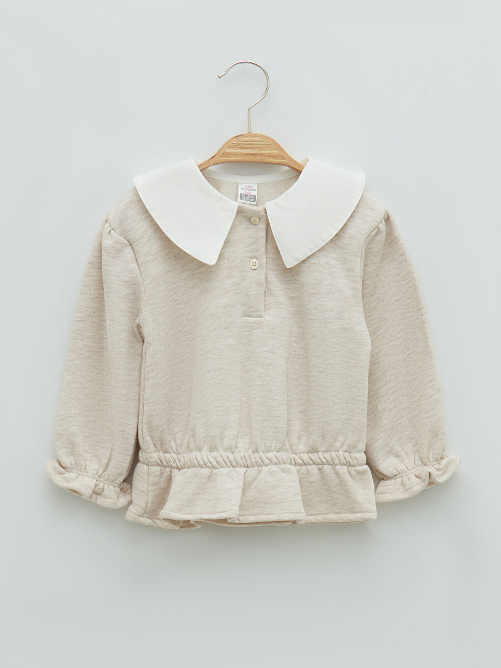 Bej Bebe Yaka Uzun Kollu Basic Kız Bebek Sweatshirt