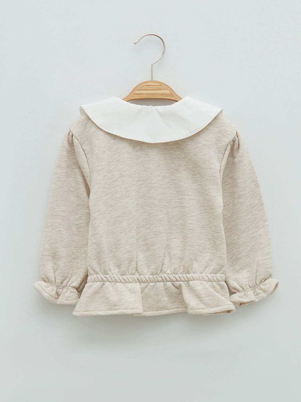 Bej Bebe Yaka Uzun Kollu Basic Kız Bebek Sweatshirt-1