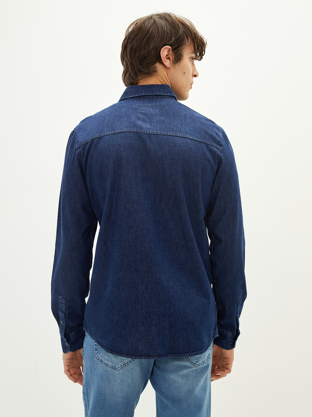 İndigo Slim Fit Uzun Kollu Erkek Jean Gömlek-4
