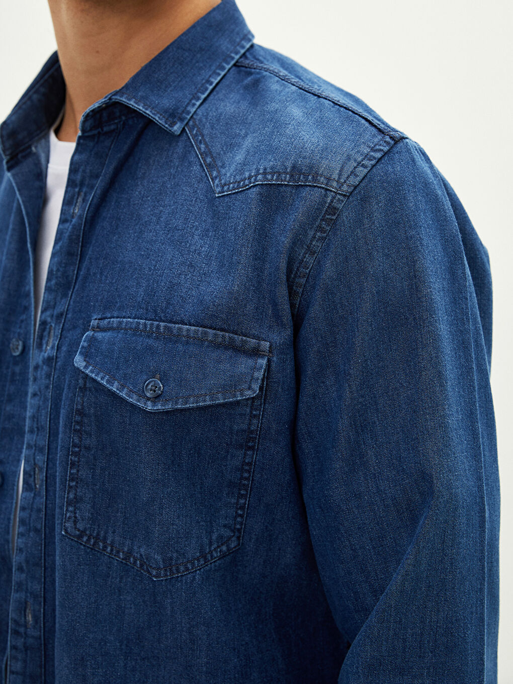 İndigo Slim Fit Uzun Kollu Erkek Jean Gömlek-2