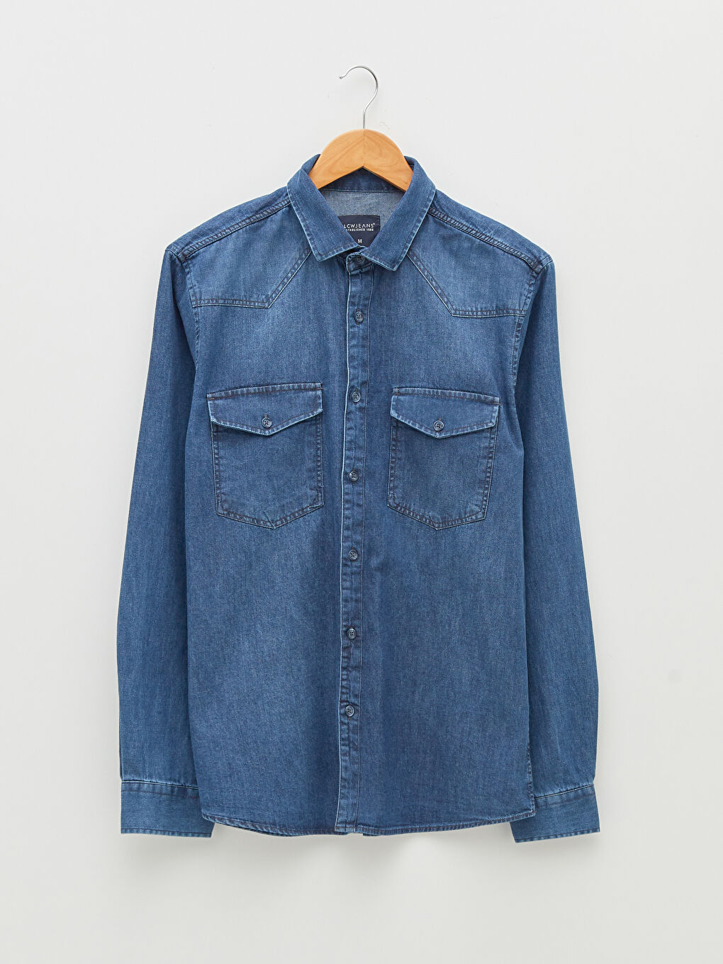 İndigo Slim Fit Uzun Kollu Erkek Jean Gömlek-5