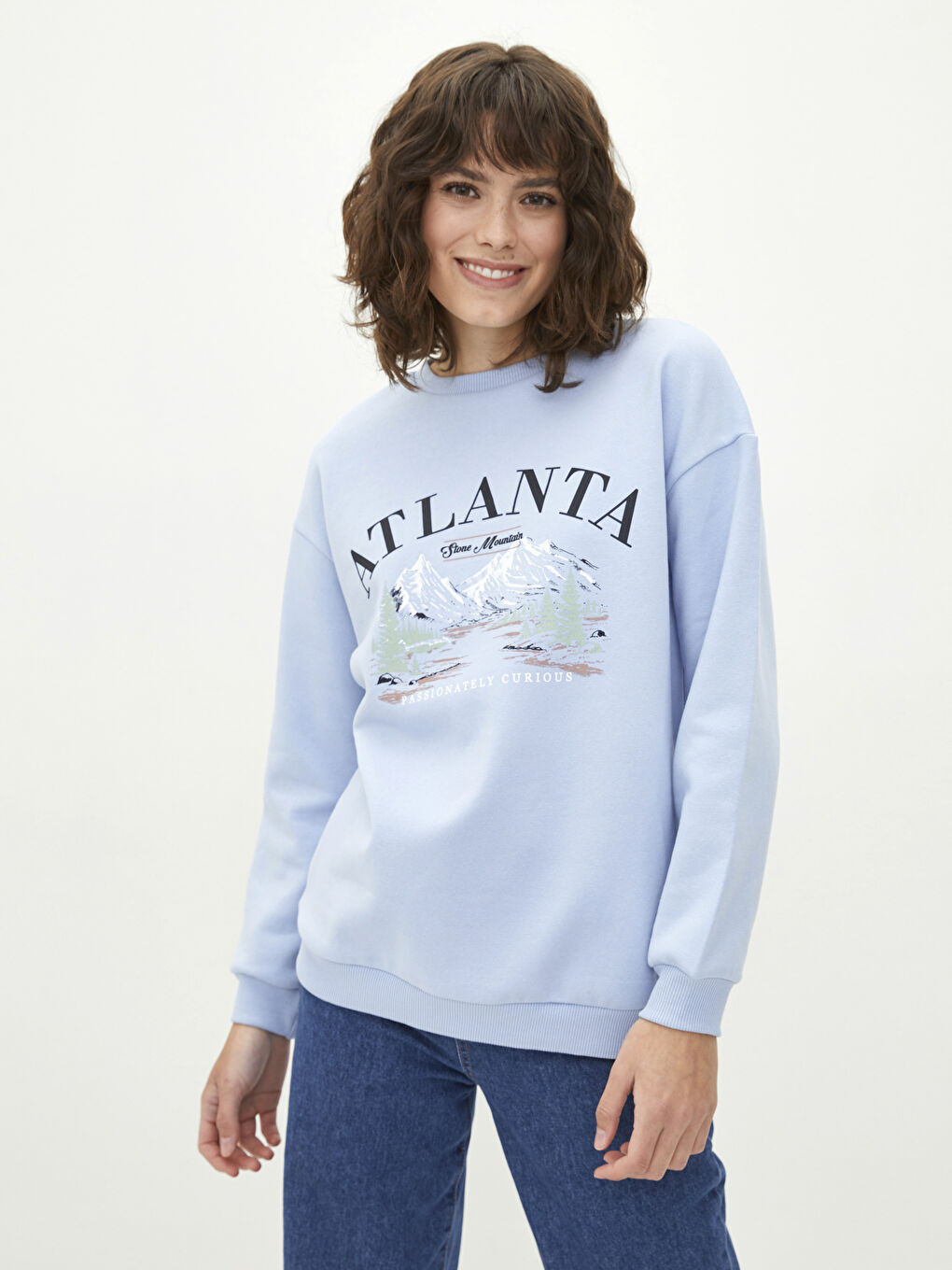 Crew Neck Printed Women's Thick Sweatshirt-1