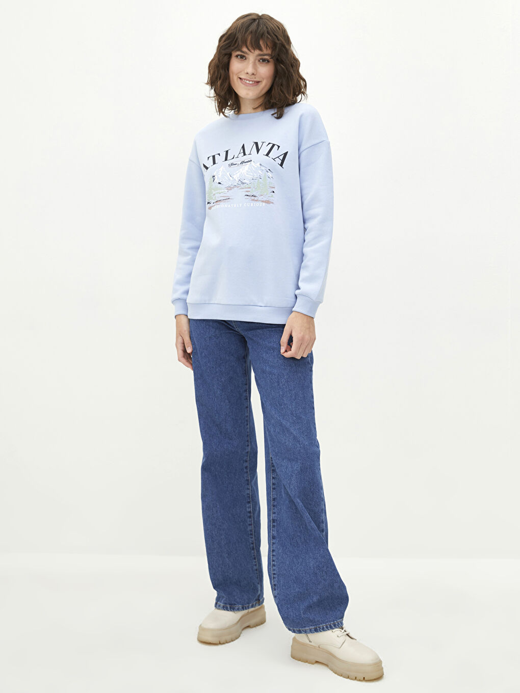 Crew Neck Printed Women's Thick Sweatshirt-2