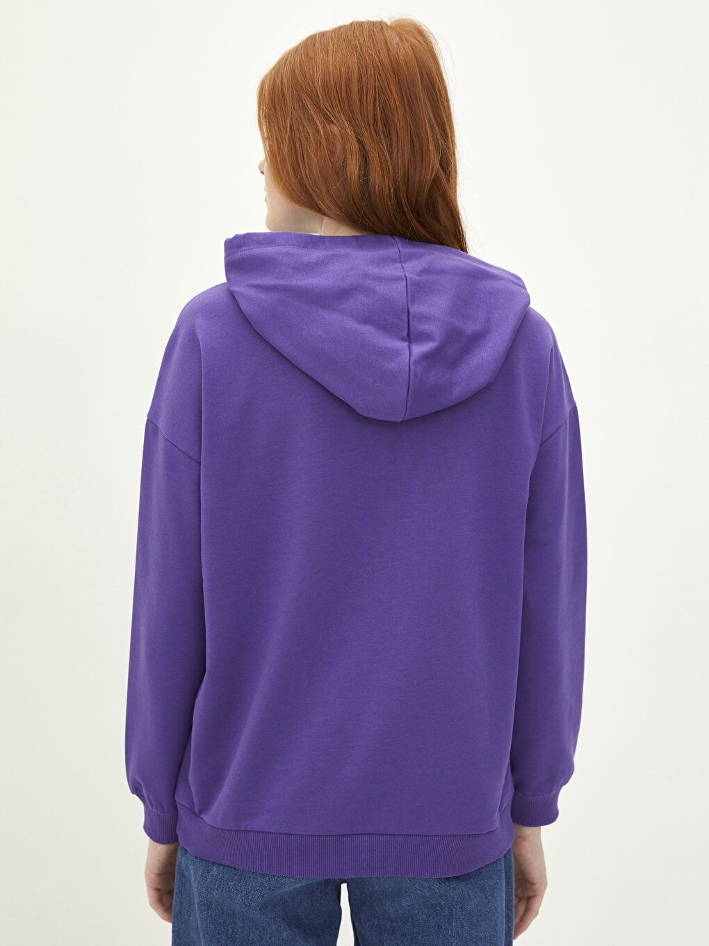 Mor Kapüşonlu Baskılı Uzun Kollu Kadın Sweatshirt-4