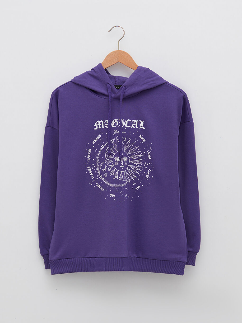Mor Kapüşonlu Baskılı Uzun Kollu Kadın Sweatshirt-5