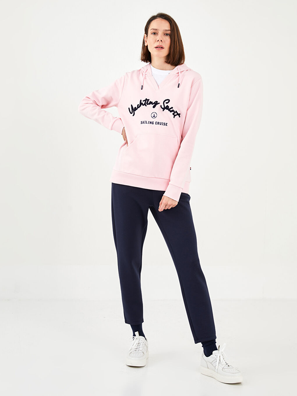 Pembe Baskılı Kadın Kalın Hoodie-5