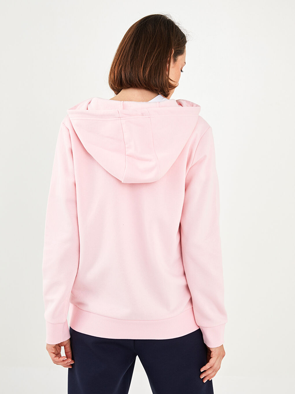 Pembe Baskılı Kadın Kalın Hoodie-6