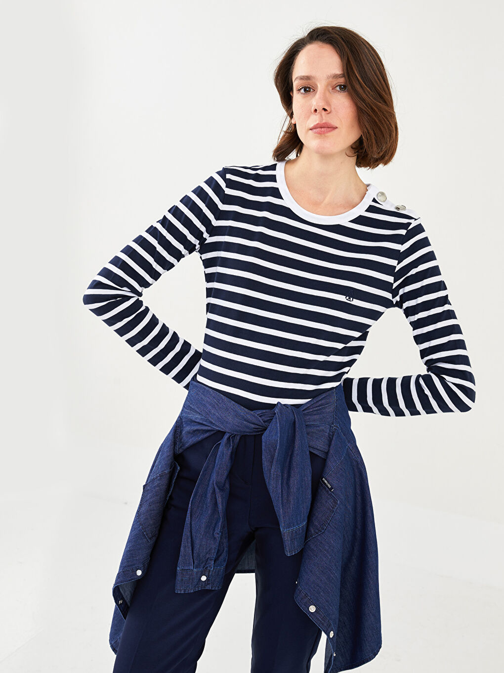 SOUTHBLUE Rundhalsausschnitt Gestreift Langarm T-Shirt für Damen -W1JE09Z8-LGS