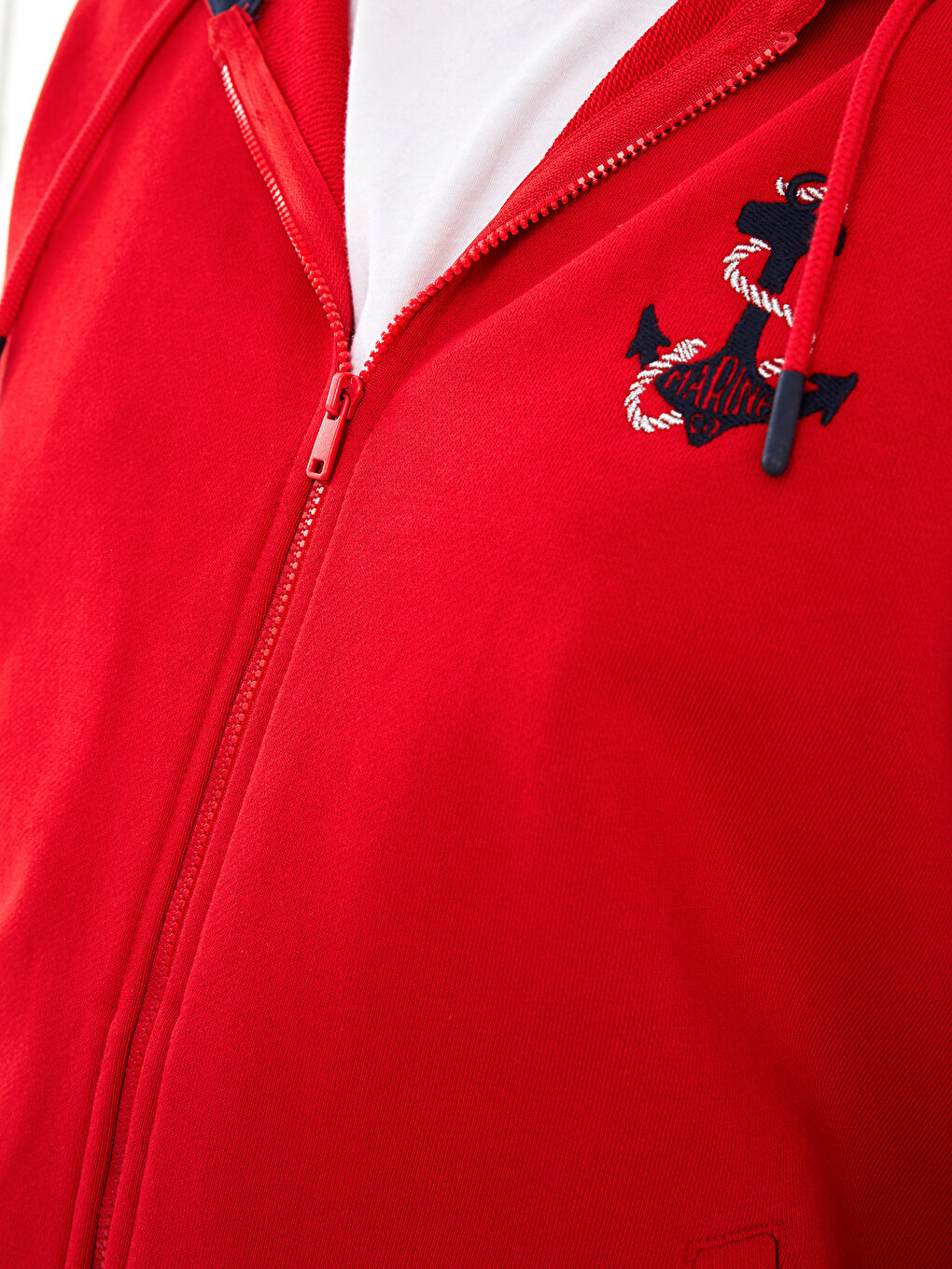 Kırmızı Kapüşonlu Baskılı Uzun Kollu Pamuklu Kadın Spor Hırka-2