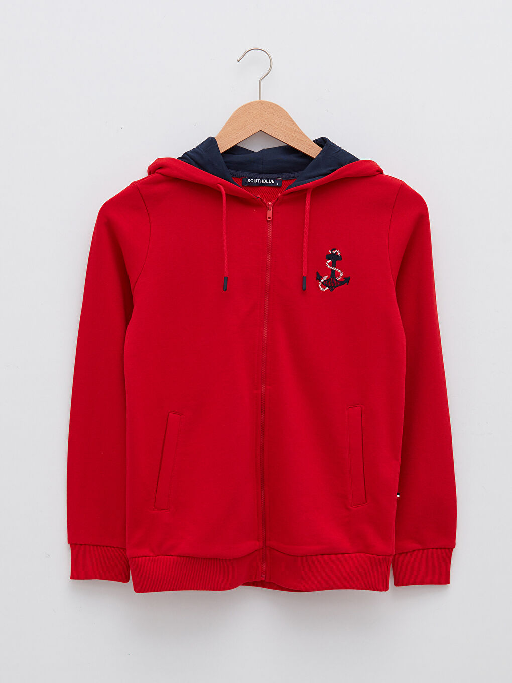 Kırmızı Kapüşonlu Baskılı Uzun Kollu Pamuklu Kadın Spor Hırka-5