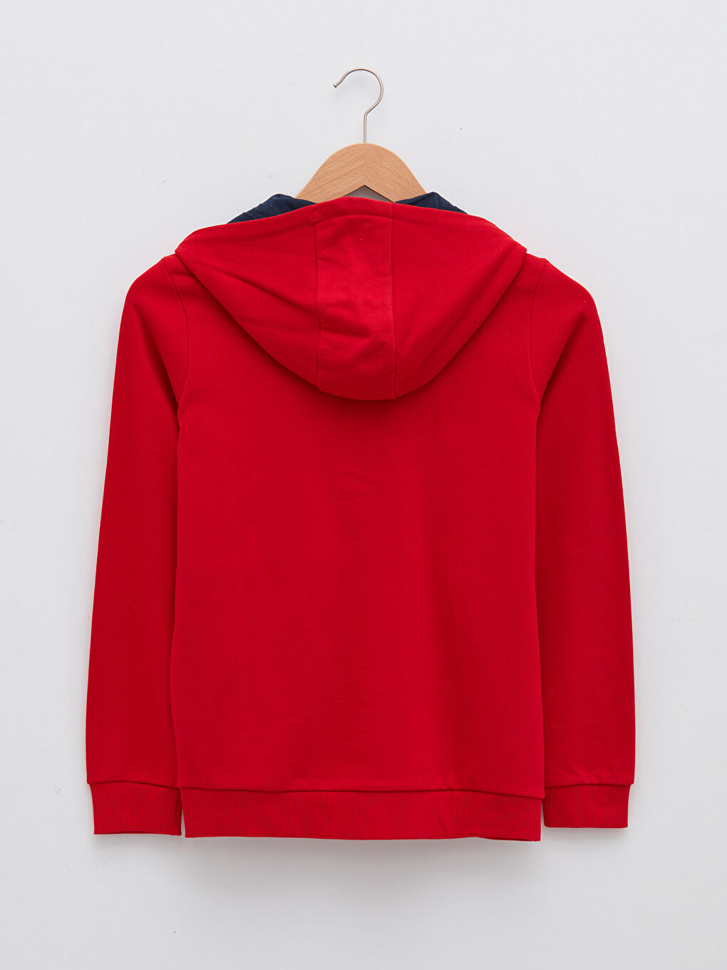 Kırmızı Kapüşonlu Baskılı Uzun Kollu Pamuklu Kadın Spor Hırka-6