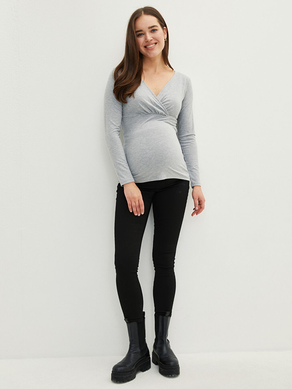 Blouse de maternité à col double boutonnage droit à manches longues-2