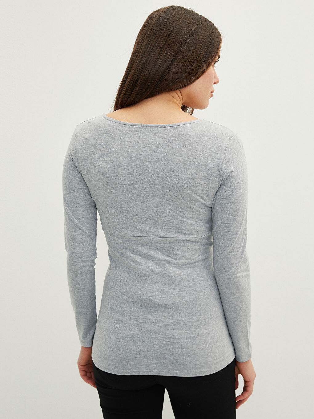 Blouse de maternité à col double boutonnage droit à manches longues-4