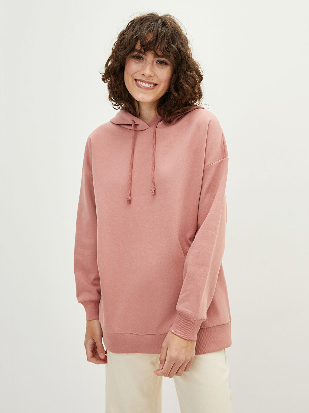 Pembe Kapüşonlu Baskılı Uzun Kollu Kadın Sweatshirt-2