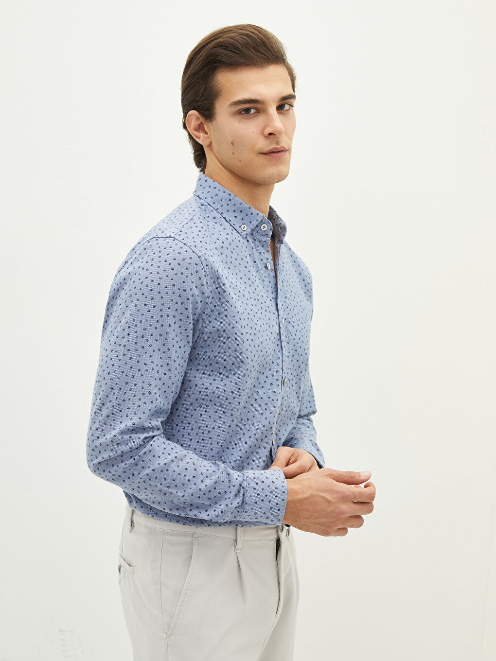 Slim Fit Long Sleeve Patterned Men's Shirt-1
